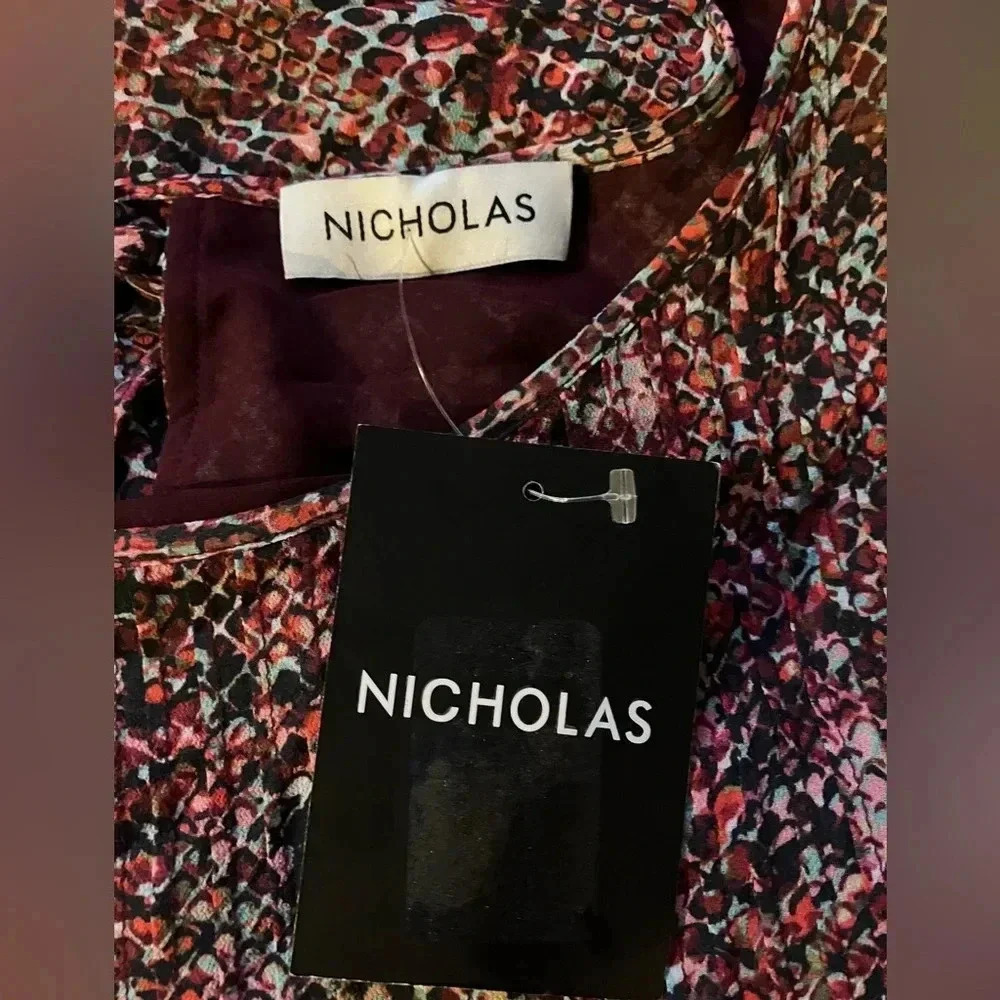 NICHOLAS Devan Gathered Snake-Print Crepe Mini Dress Size 10 - Picture 5 of 7